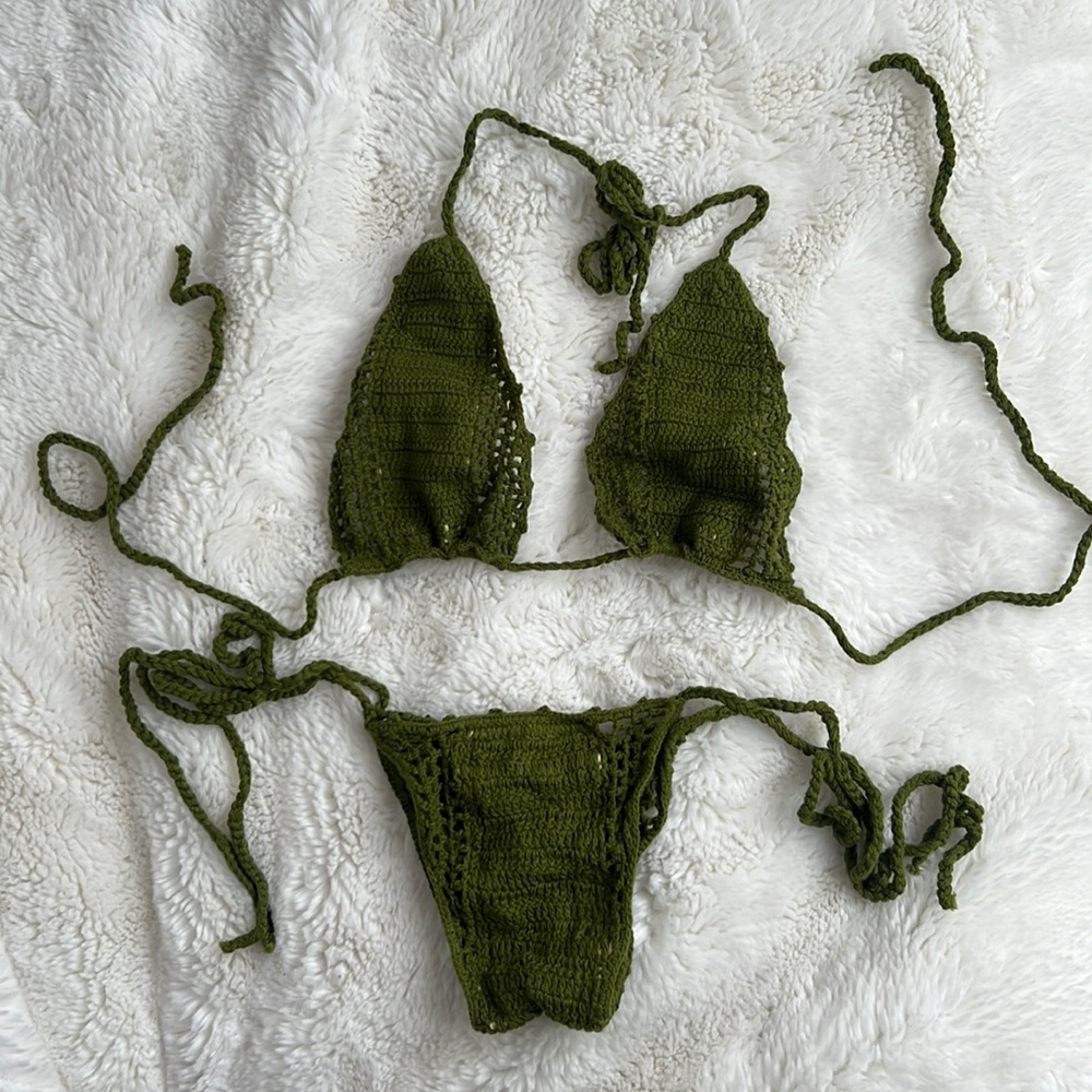 Doll Swim, crochet bikini, olive green, never worn